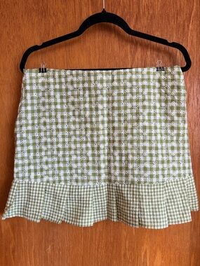Green Gingham Eyelet Ruffle Mini Skirt - Women